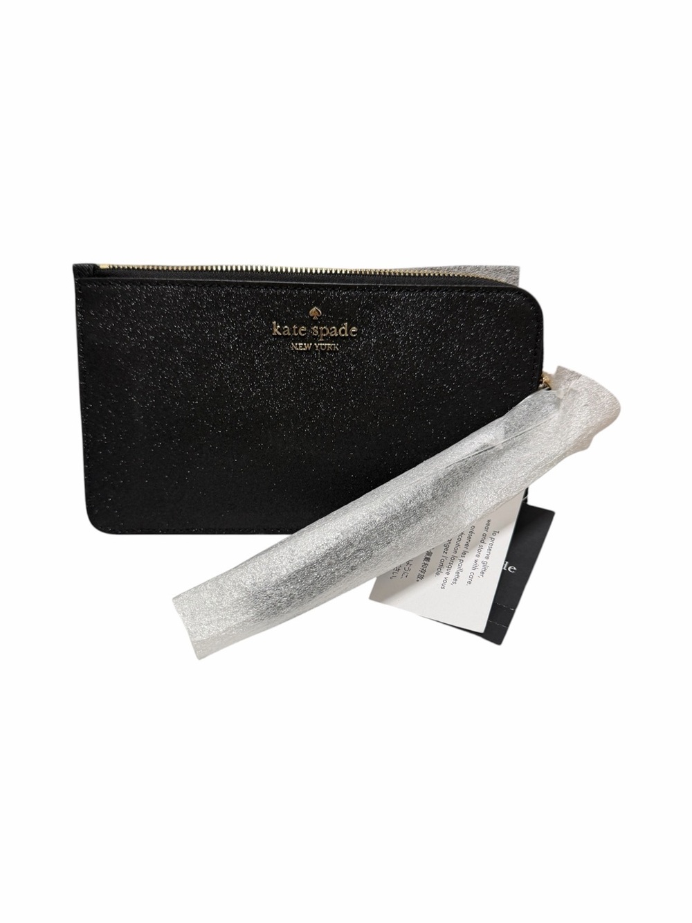 Kate Spade Black Glitter Genuine Leather Wristlet